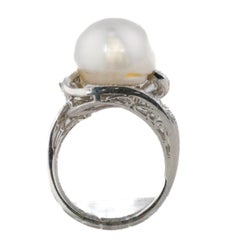 Diamond Swirl and Pearl Cocktail Ring