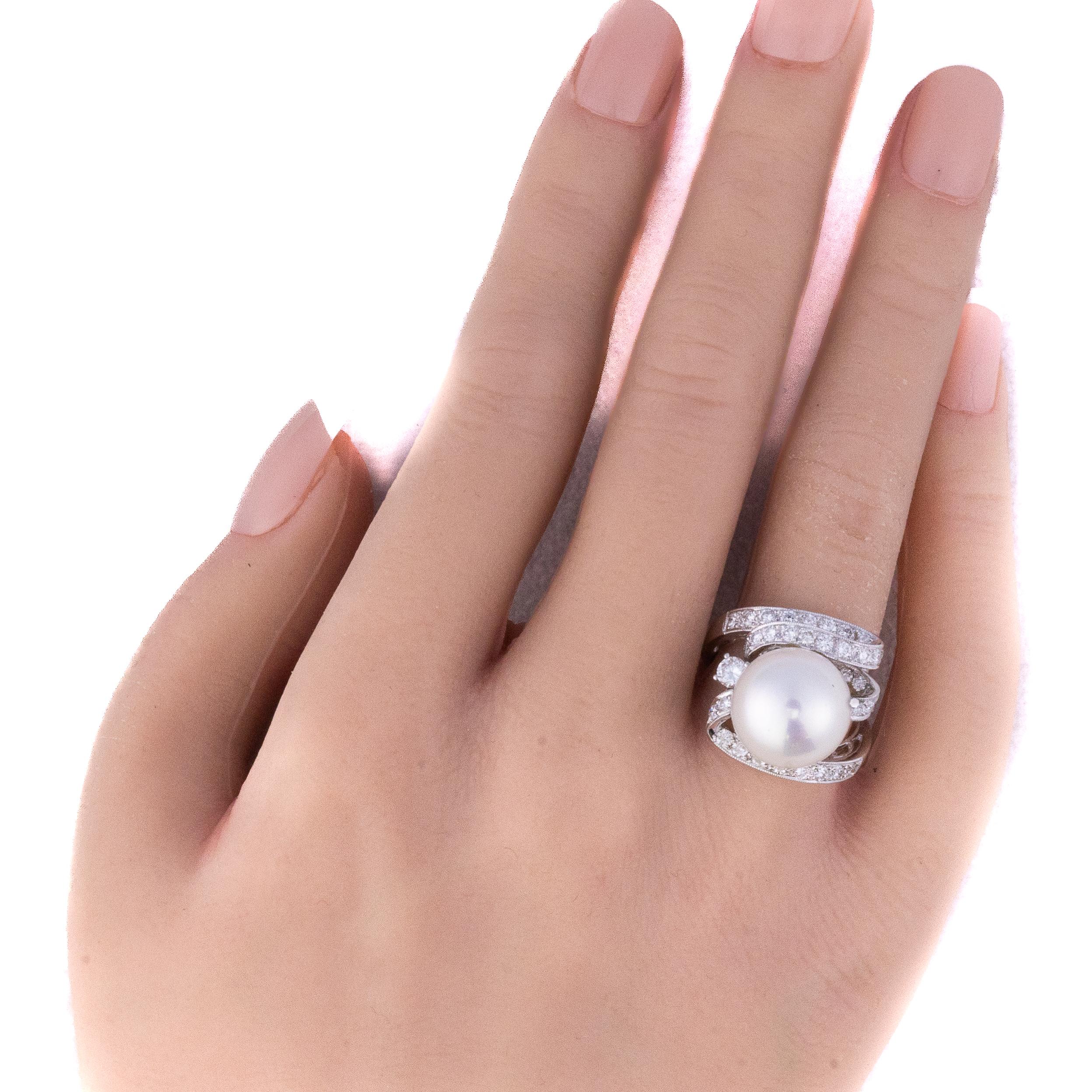 Cocktailring mit Diamanten und Perlen (Retro) im Angebot