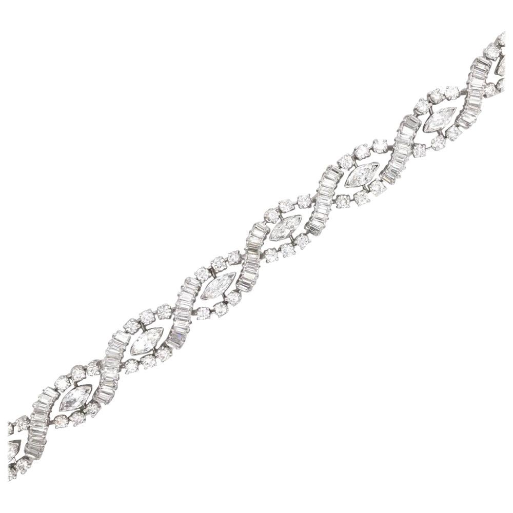 Diamond Swirl Marquise Bracelet 10 Carat Platinum