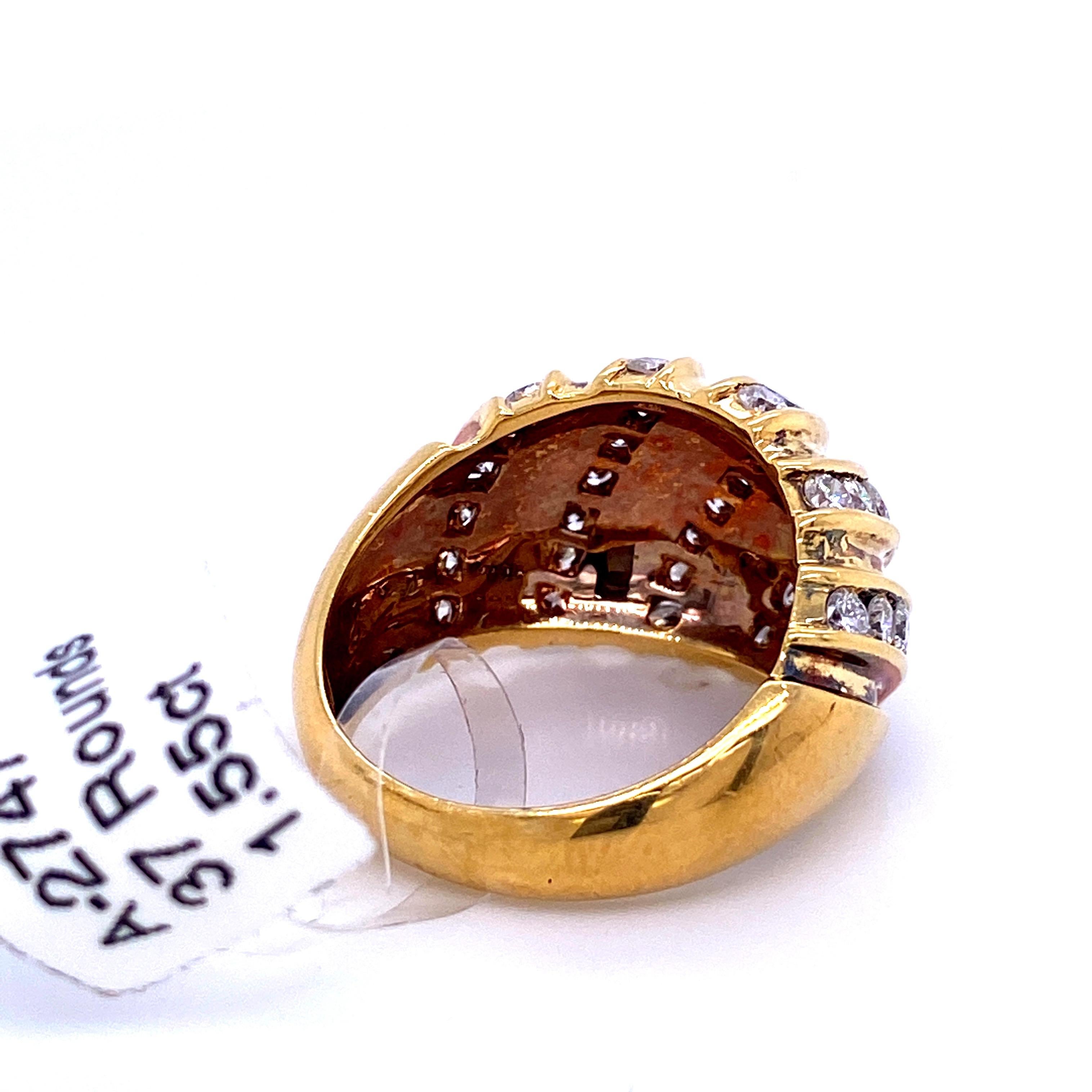 Contemporary Diamond Swirl Dome Ring 1.55 Carat 18 Karat Yellow Gold For Sale