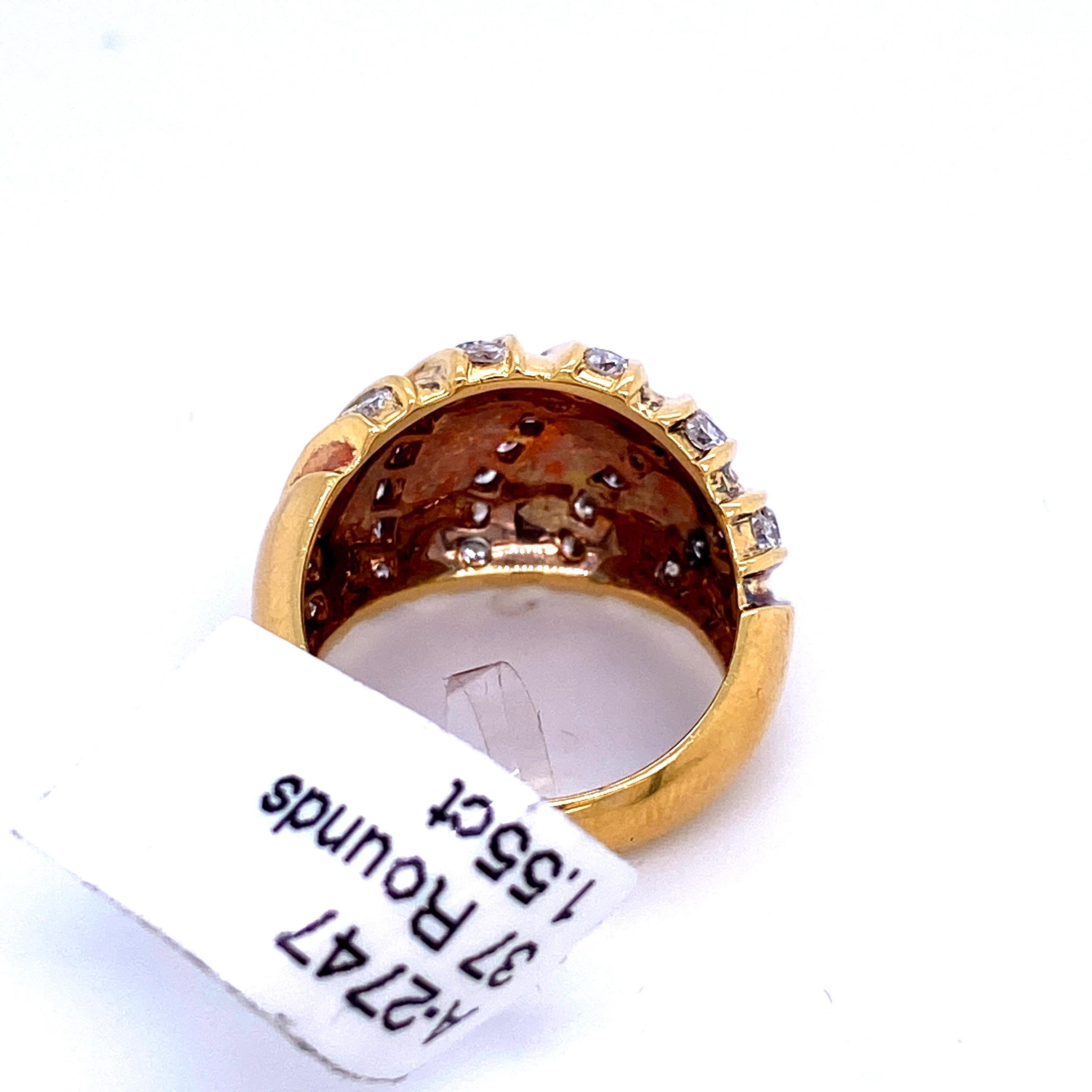 Round Cut Diamond Swirl Dome Ring 1.55 Carat 18 Karat Yellow Gold For Sale