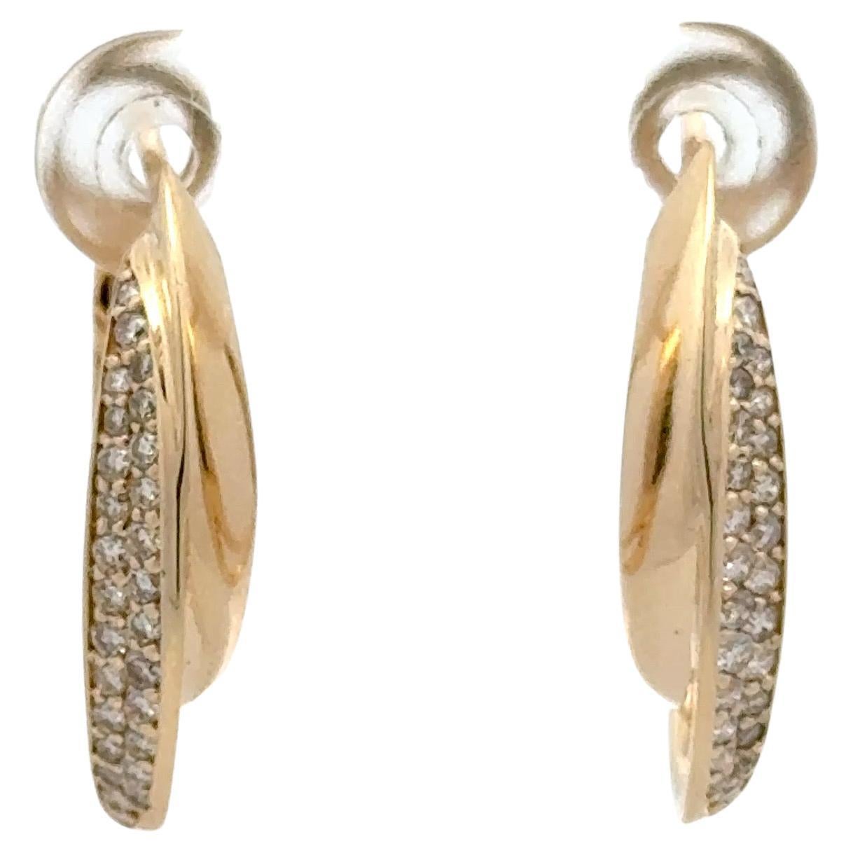 Diamond Swirl Drop Hoop Earrings 0.46 Carats 14 Karat Yellow Gold 4.99 Grams