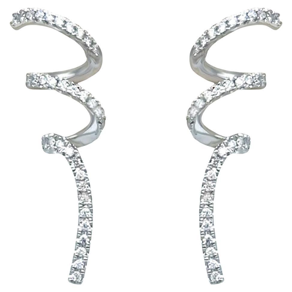 Diamond Swirl Earrings 0.26 Carats 14K White Gold For Sale