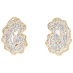 Diamond Swirl Earrings, 18 Karat Yellow Gold Pierced Round Brilliant 1.80 Carat