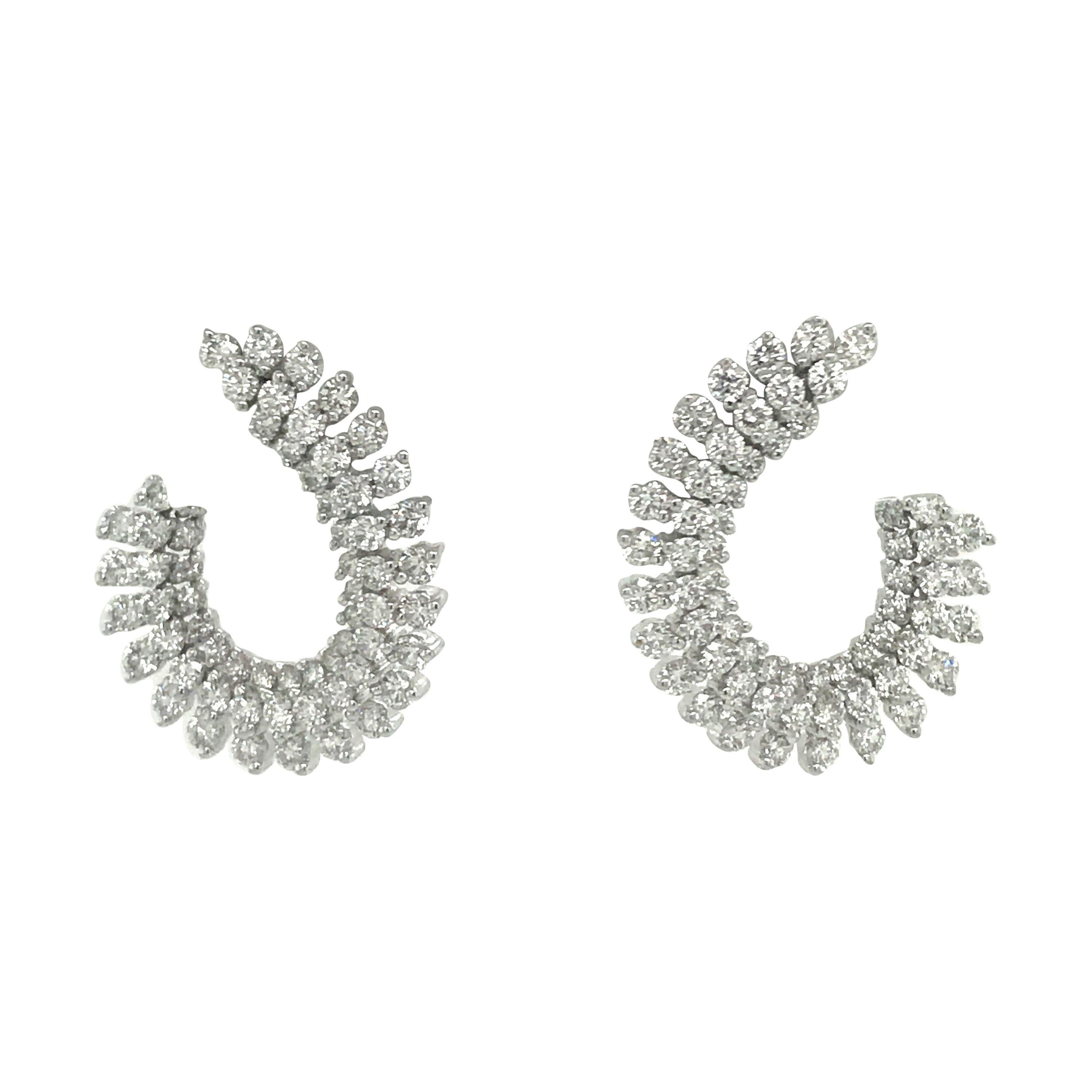 Diamond Swirl Earrings 3.87 Carat 18 Karat White Gold For Sale