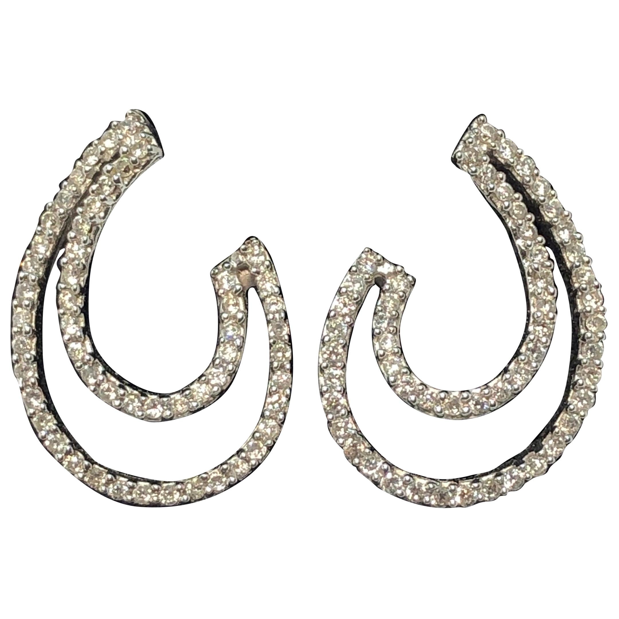 Diamond Swirl Earrings in 18 Karat White Gold For Sale