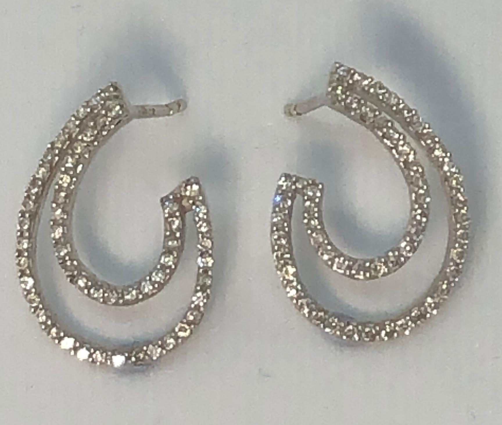 Brilliant Cut Diamond Swirl Earrings in 18 Karat White Gold For Sale