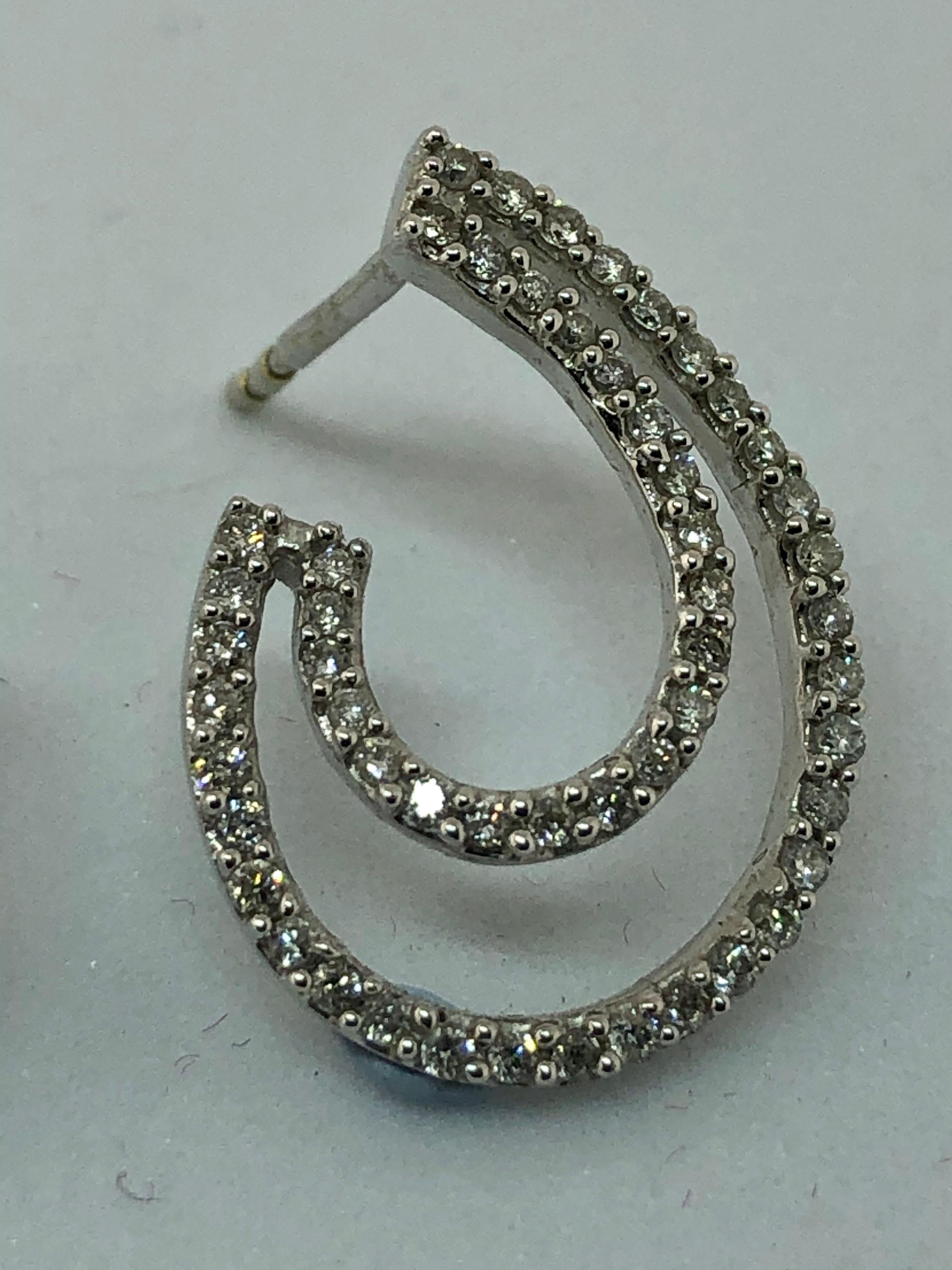 Women's or Men's Diamond Swirl Earrings in 18 Karat White Gold For Sale