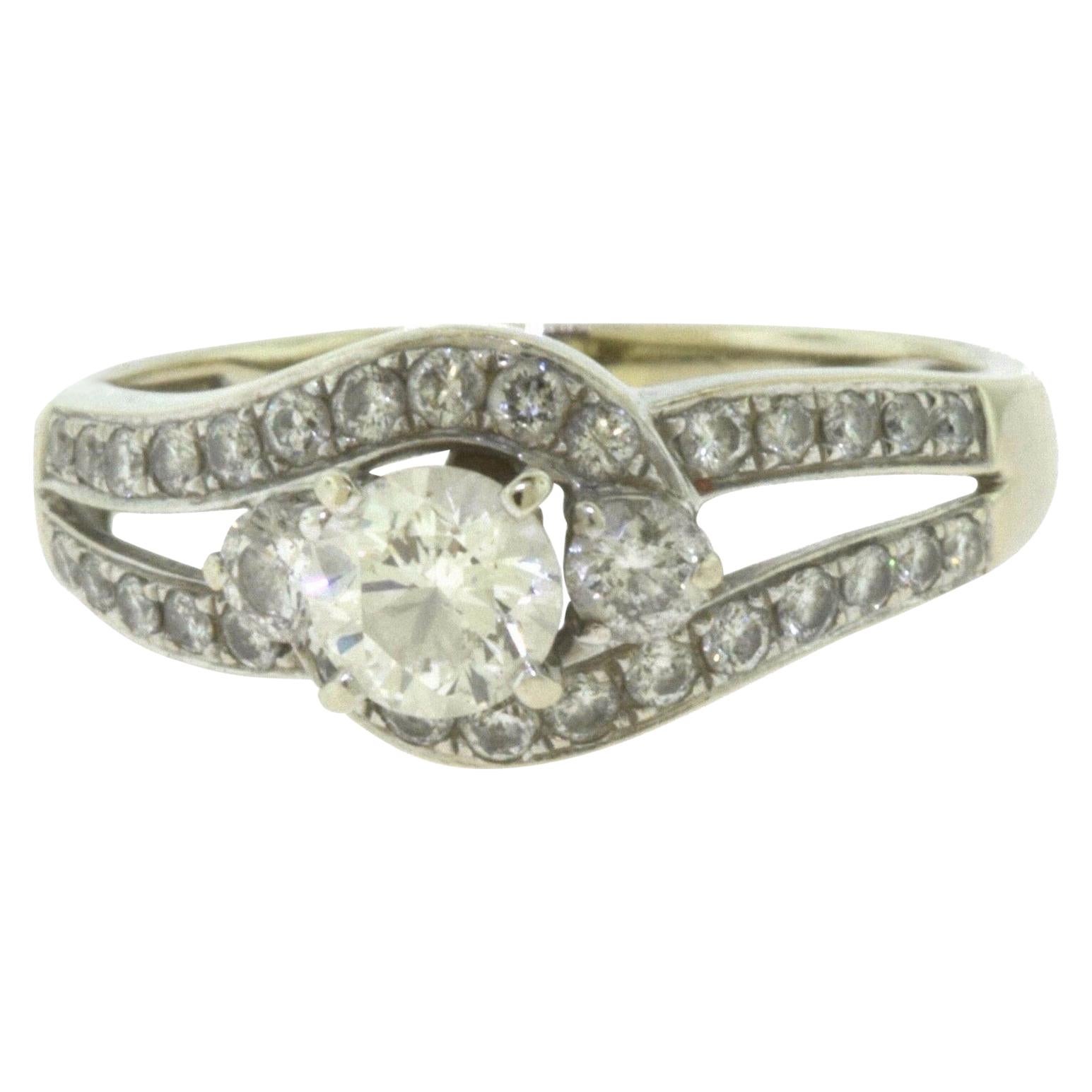 Diamond Swirl Halo White Gold Engagement Ring