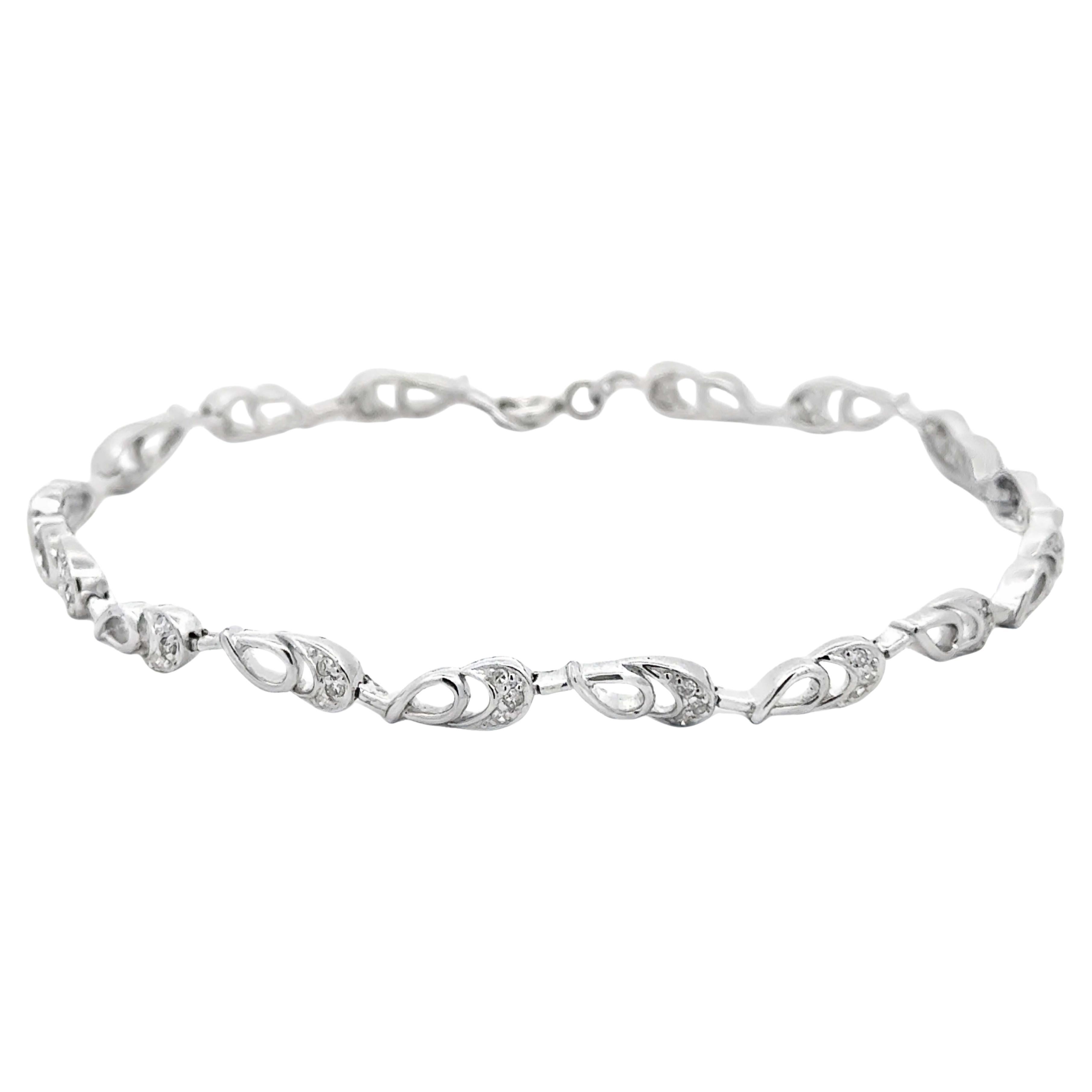 Diamond Swirl Link Bracelet 18k White Gold