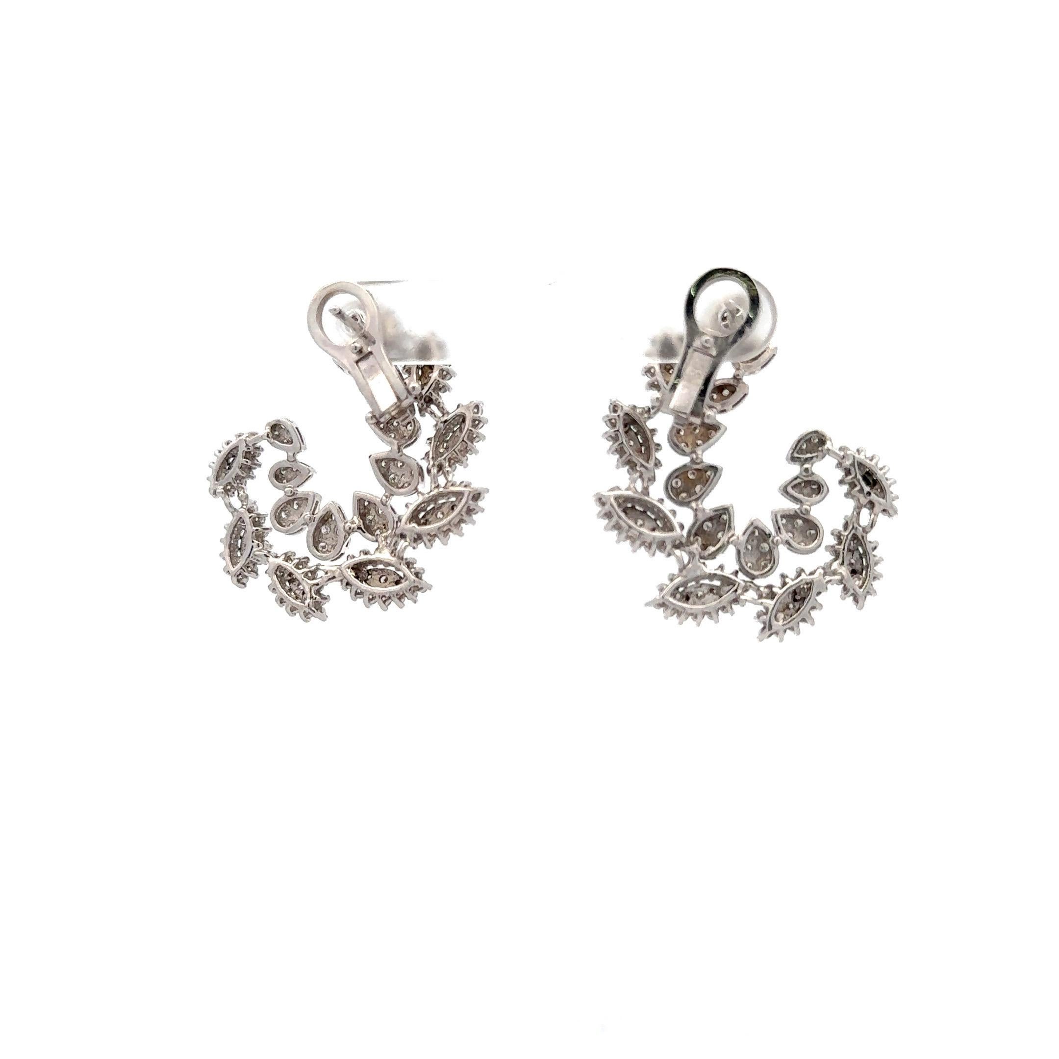 Contemporary Diamond Swirl Loop Earrings 2.39 Carats 14 Karat White Gold F-G VS1-VS2 For Sale