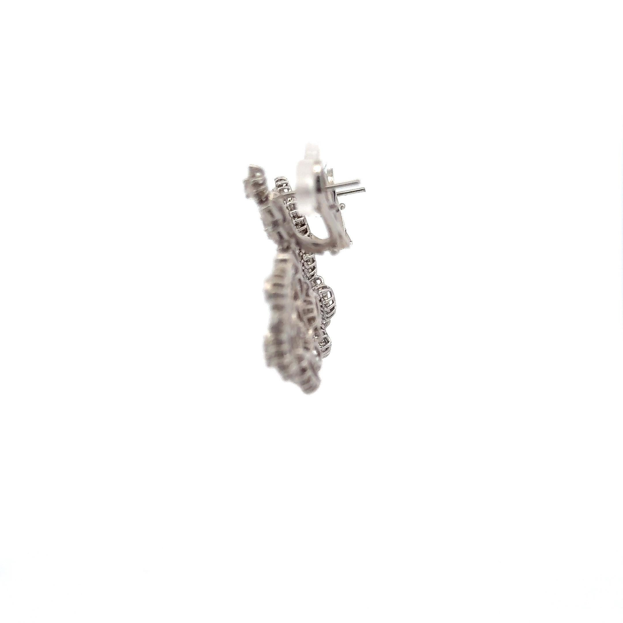 Round Cut Diamond Swirl Loop Earrings 2.39 Carats 14 Karat White Gold F-G VS1-VS2 For Sale