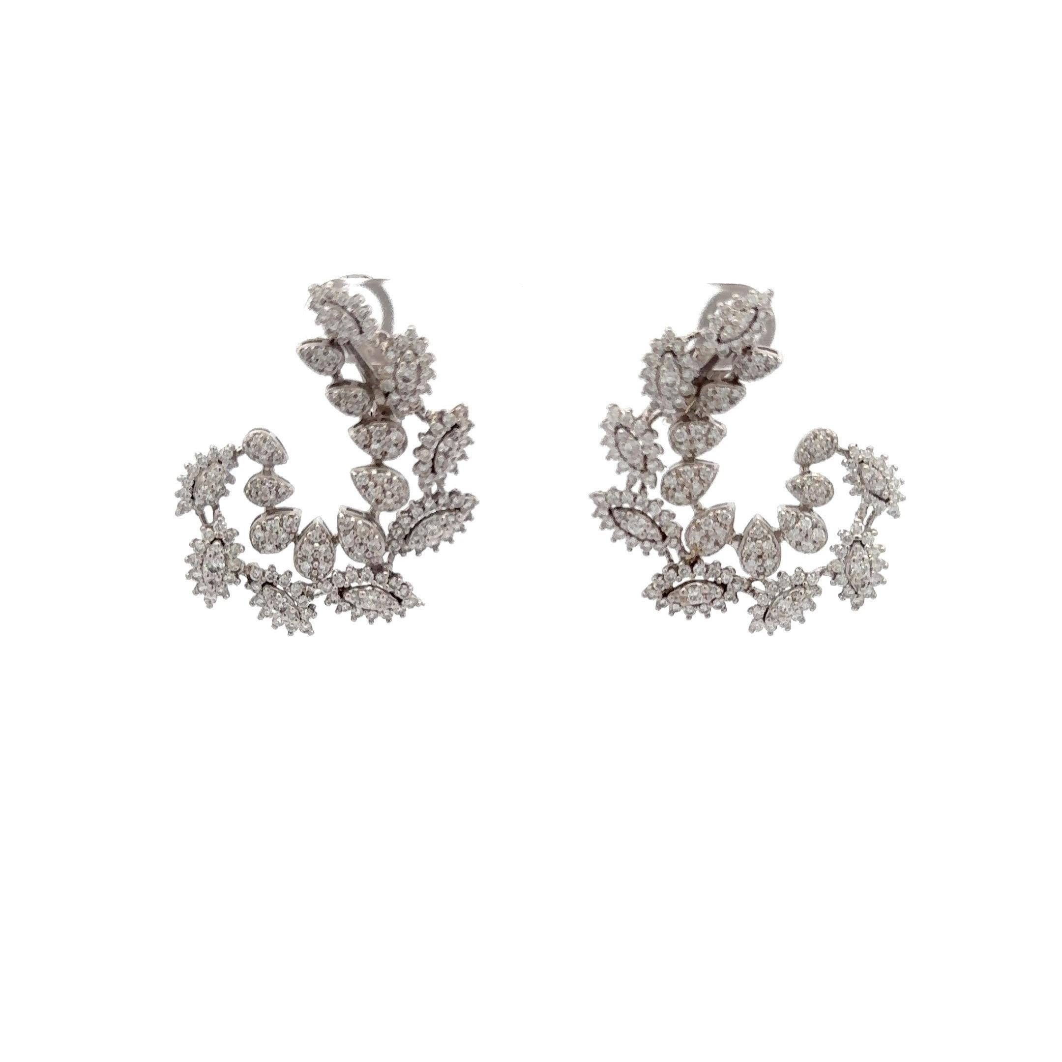 Diamond Swirl Loop Earrings 2.39 Carats 14 Karat White Gold F-G VS1-VS2 In New Condition For Sale In New York, NY