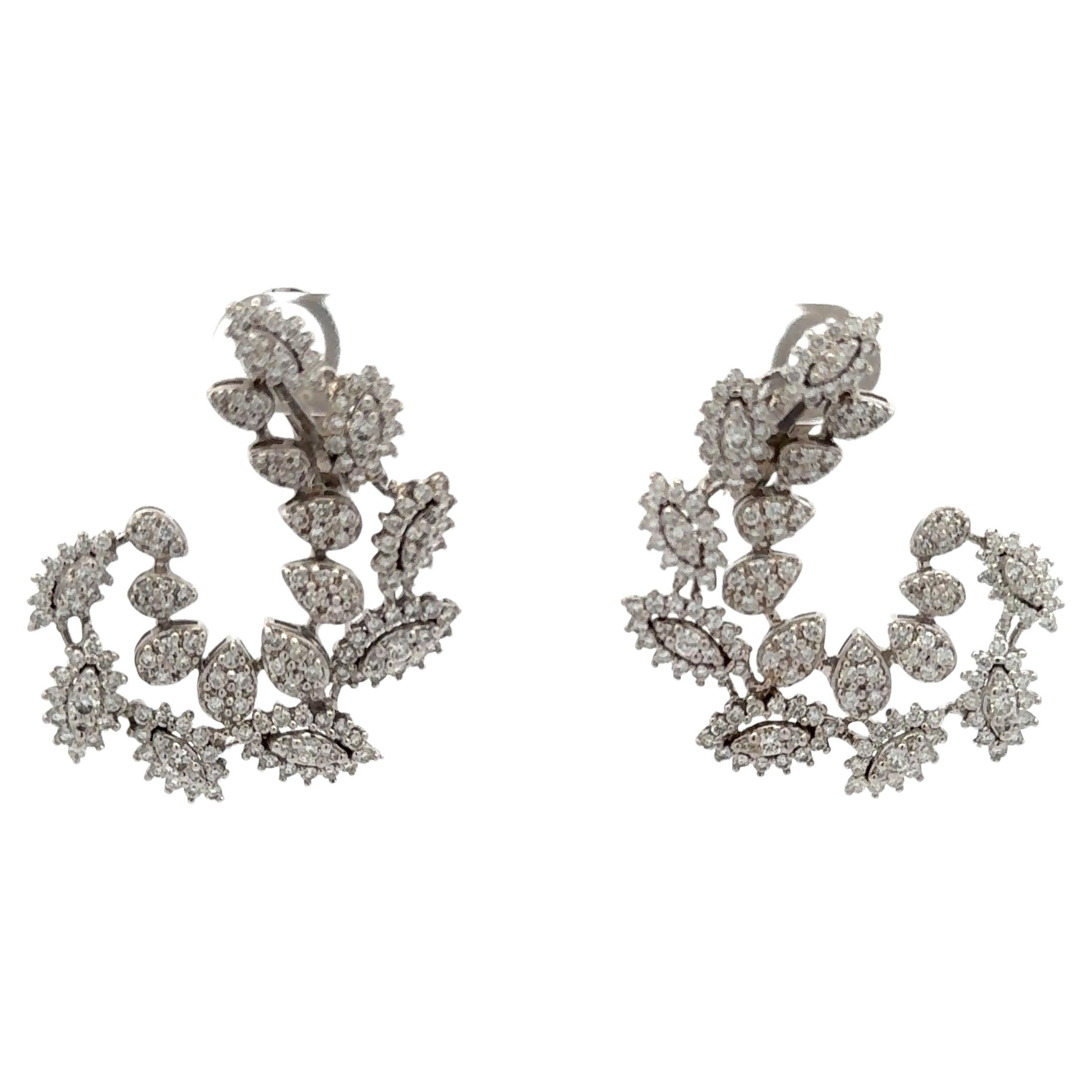Diamond Swirl Loop Earrings 2.39 Carats 14 Karat White Gold F-G VS1-VS2