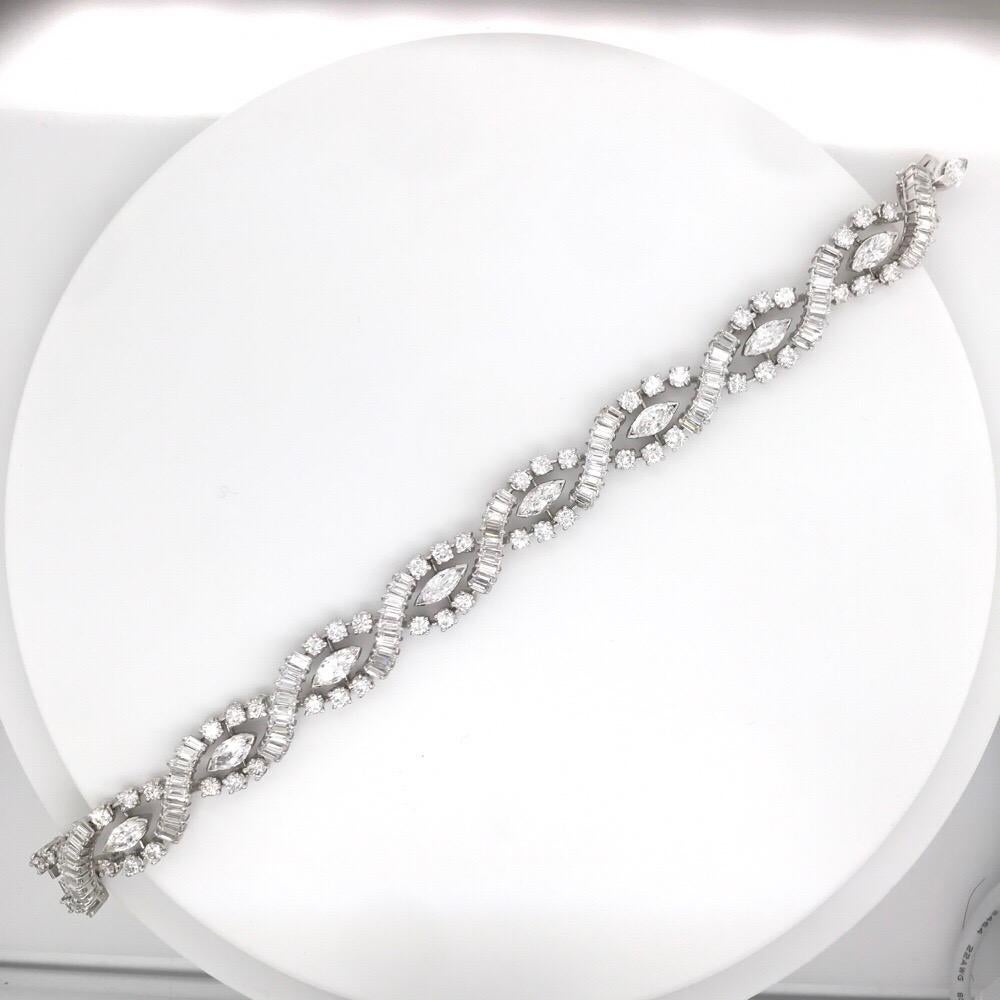 Women's Diamond Swirl Marquise Baguette Bracelet 10 Carat G-H SI Platinum