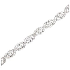 Diamond Swirl Marquise Baguette Bracelet 10 Carat G-H SI Platinum