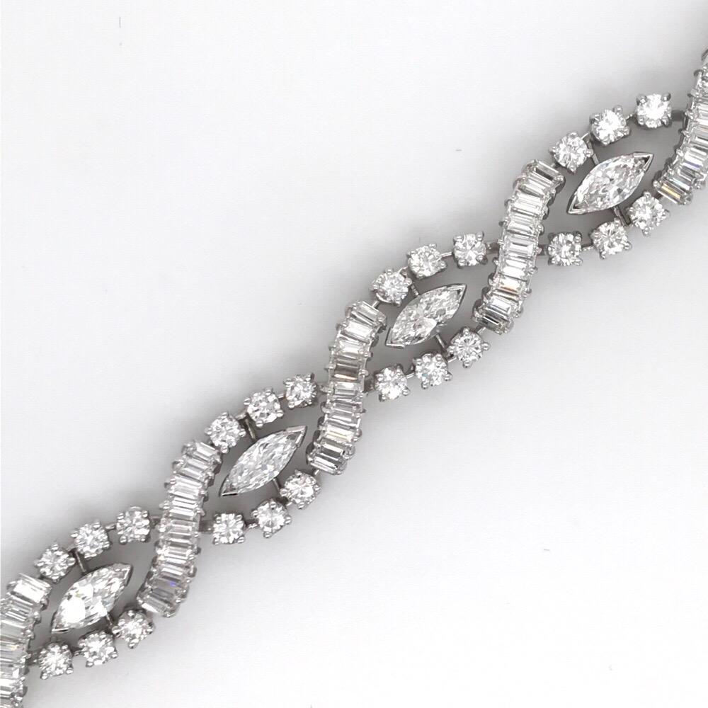 Contemporary Diamond Swirl Marquise Baguette Bracelet 10 Carat G-H SI Platinum