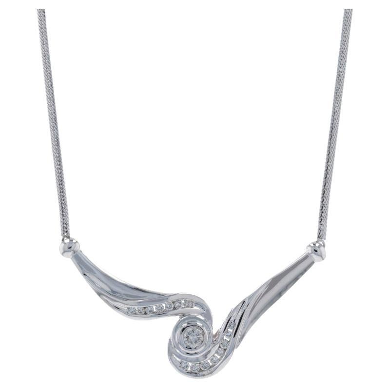 Diamond Swirl Necklace, 14k White Gold Round Cut .48ctw For Sale