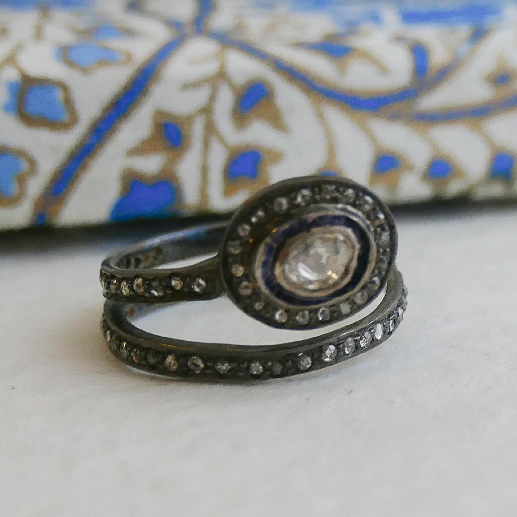 Diamant Wirbel Oxidierter Sterlingsilber Ring Größe 7 im Angebot 1