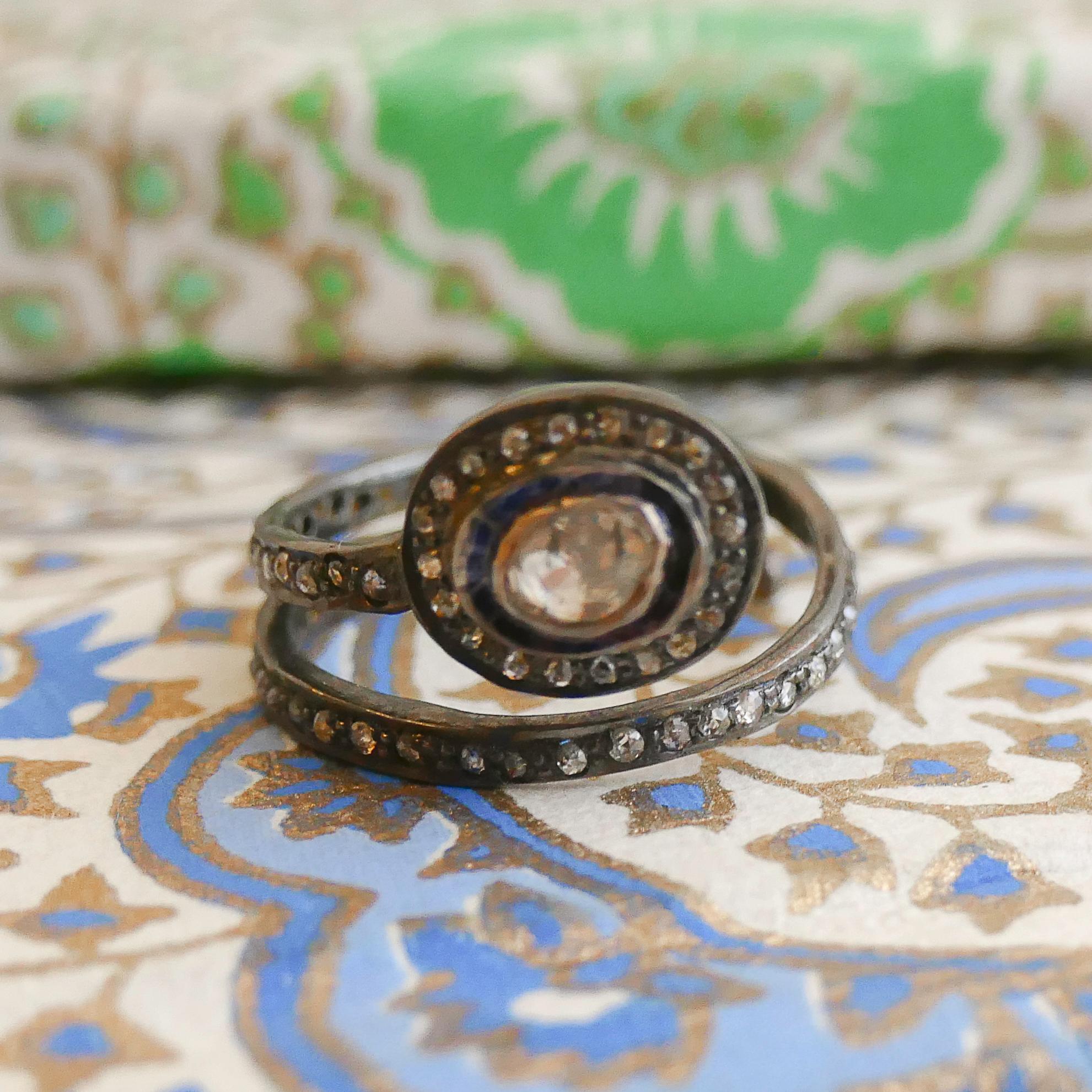 Diamant Wirbel Oxidierter Sterlingsilber Ring Größe 7 im Angebot 2