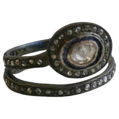 Diamond Swirl Oxidized Sterling Silver Ring Size 7