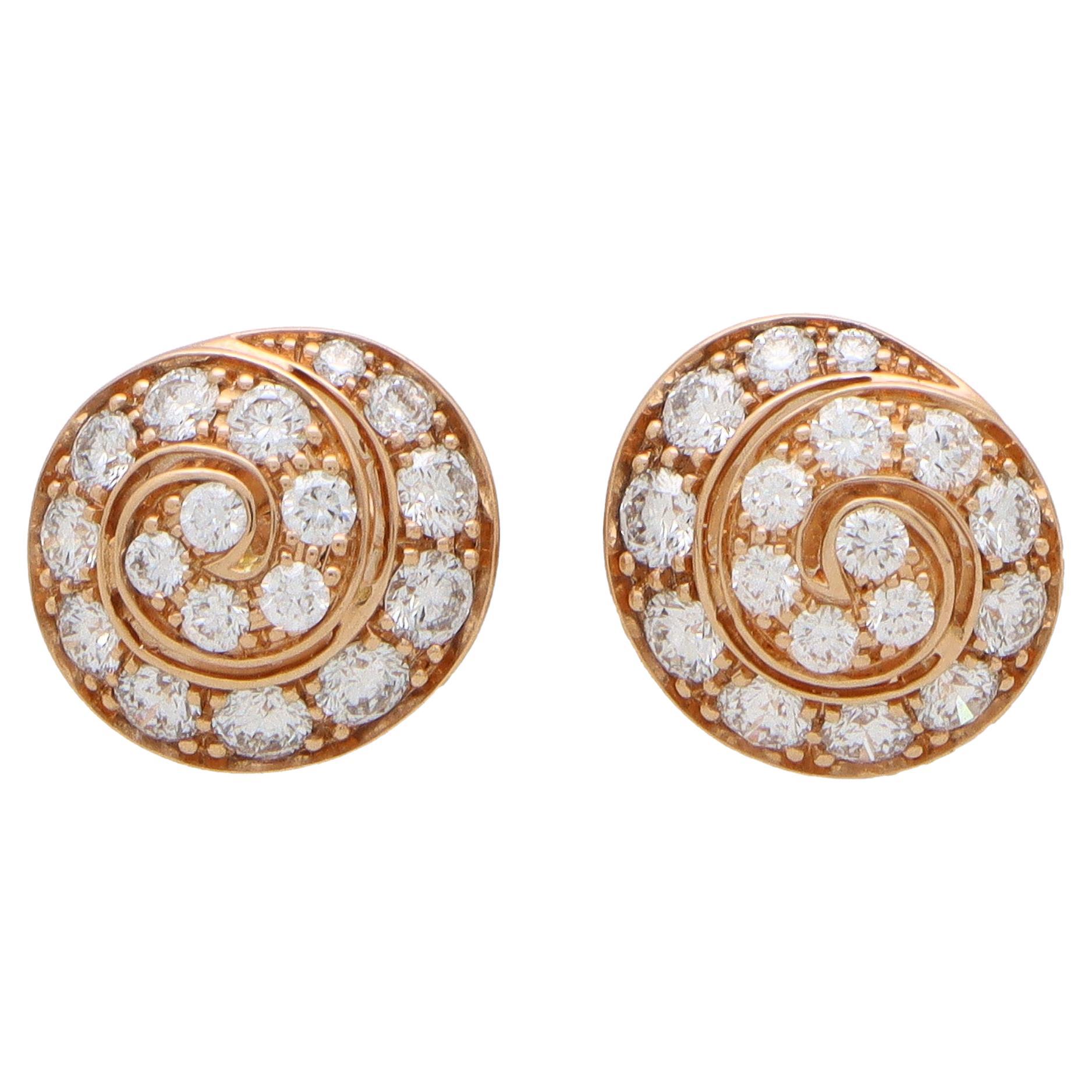 Diamond Swirl Stud Earrings in 18k Rose Gold