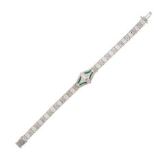 Diamond Synthetic Emerald Filigree Platinum 14 White gold Braclet