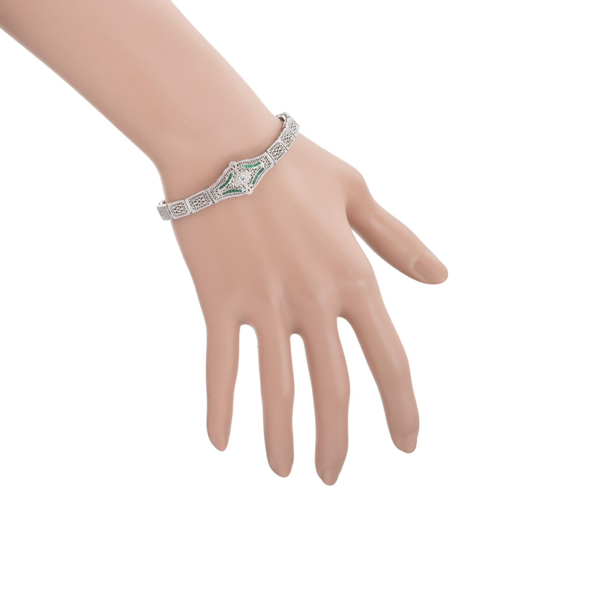 De las mujeres Brazalete de oro blanco 14 Platino Filigrana Esmeralda Sintética Diamante en venta