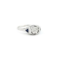 Diamond & Synthetic Sapphire Ring in 18k White Gold