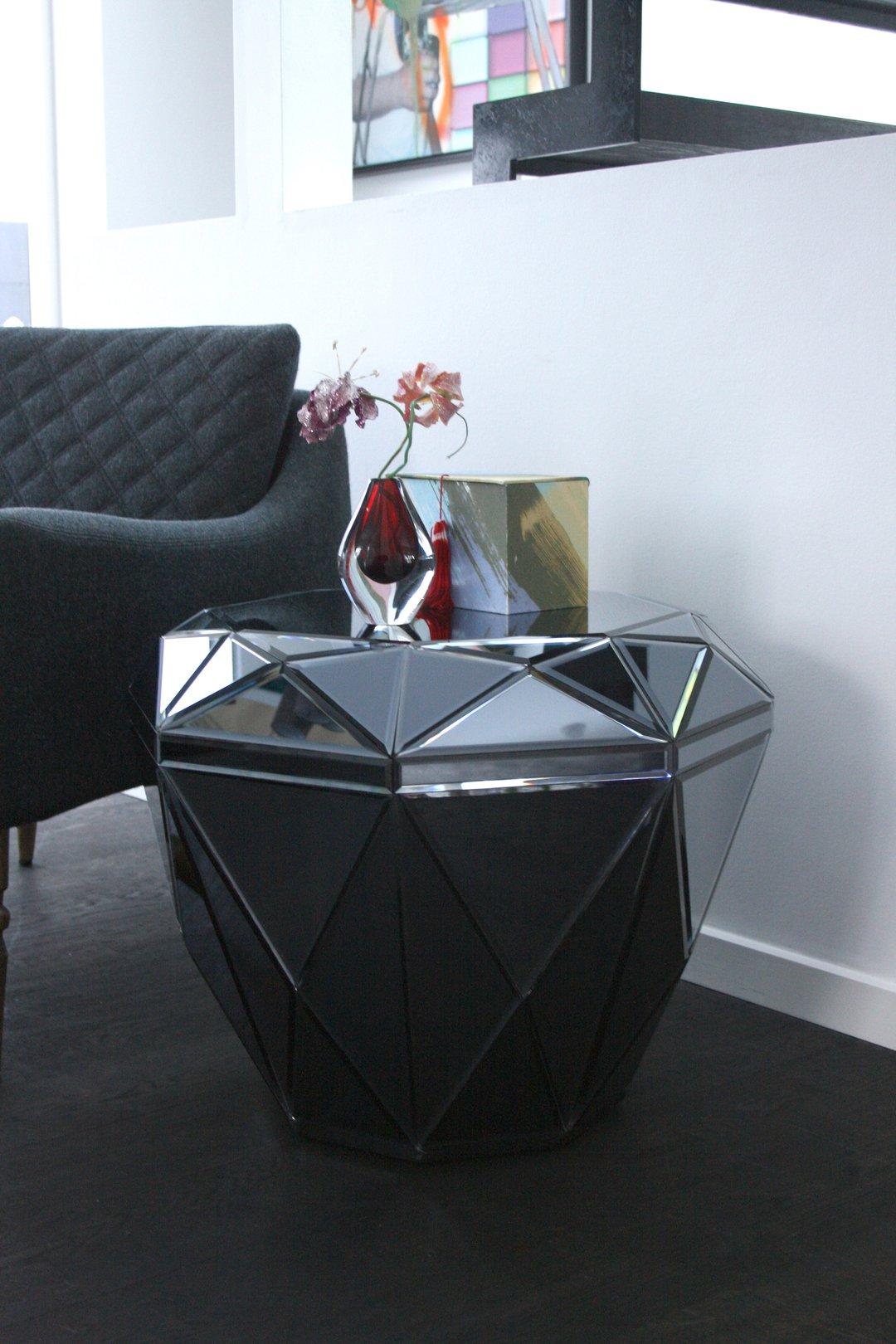 Diamond Midnight Coffee Table 
Table
Measure: 4mm faceted mirror on black painted mdf
L 55 x H 45 x D 55cm

With its sleek, mirrored surface, you won't be able to take your eyes off a Diamond Table. Give your space a unique edge with this modern