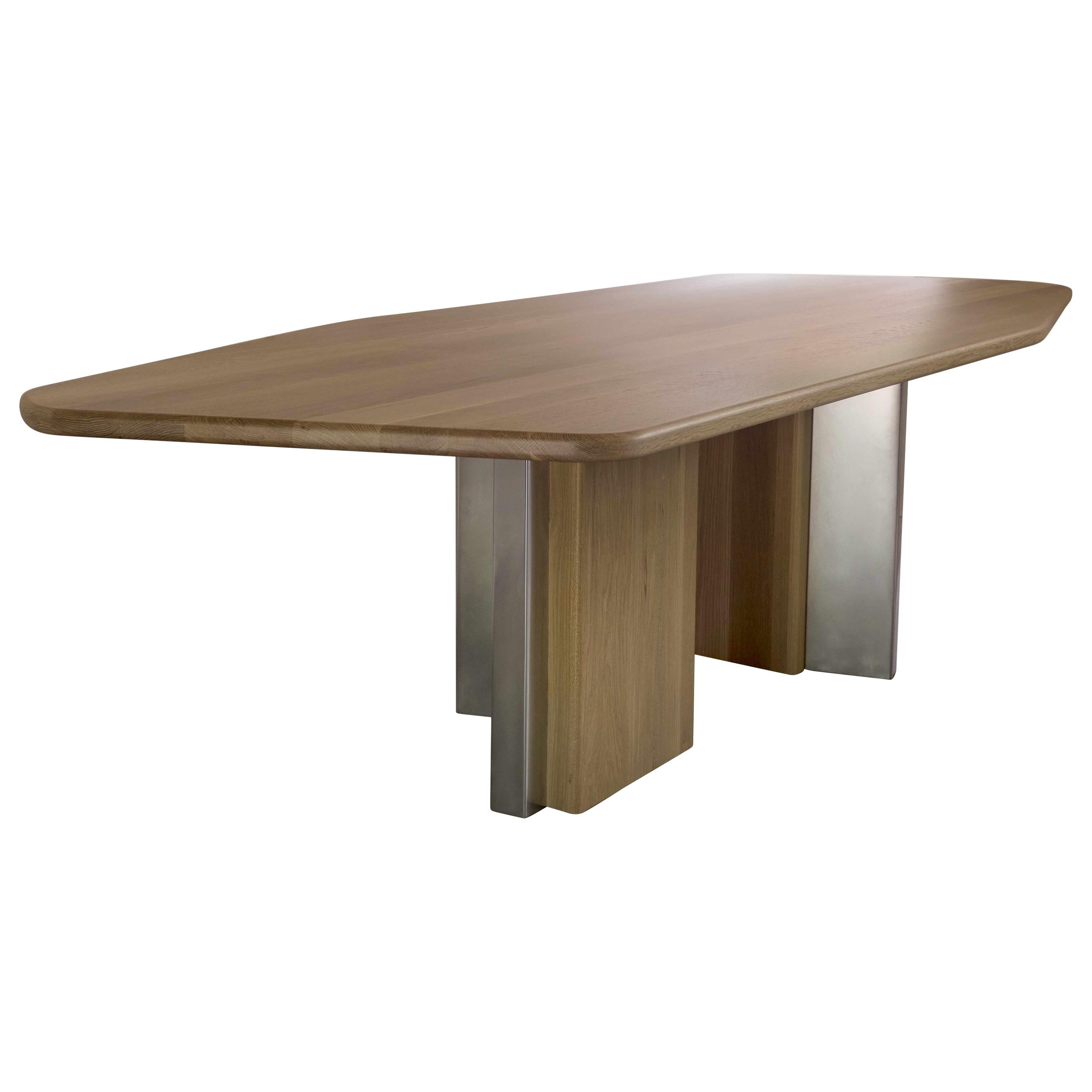 Diamond Table (105") in White Oak and Polished Aluminum by Simon Johns For Sale