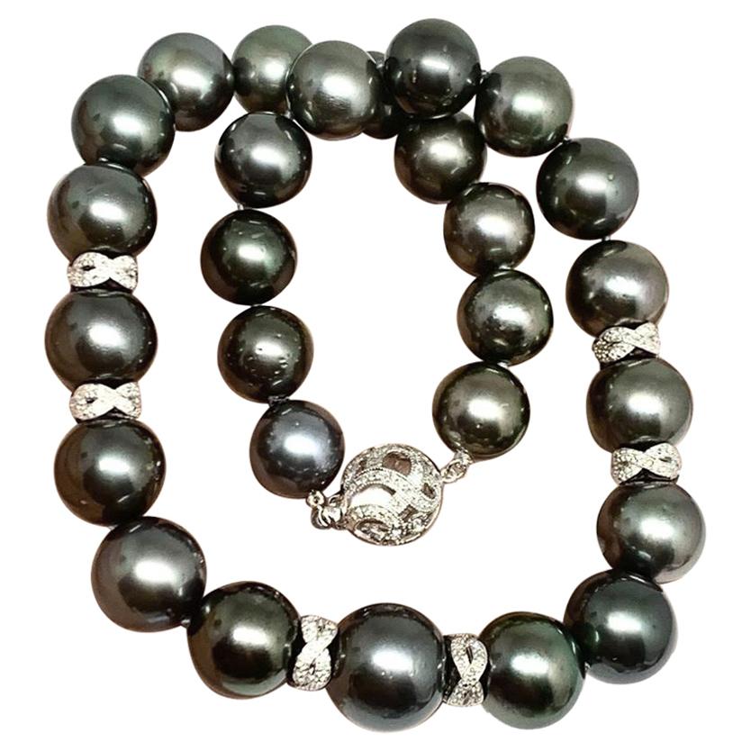 Collana di perle tahitiane di alta qualità con diamanti in oro 14k 16 mm 16,5