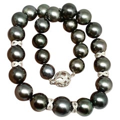 Diamond Tahitian Pearl 14k Gold Necklace Certified