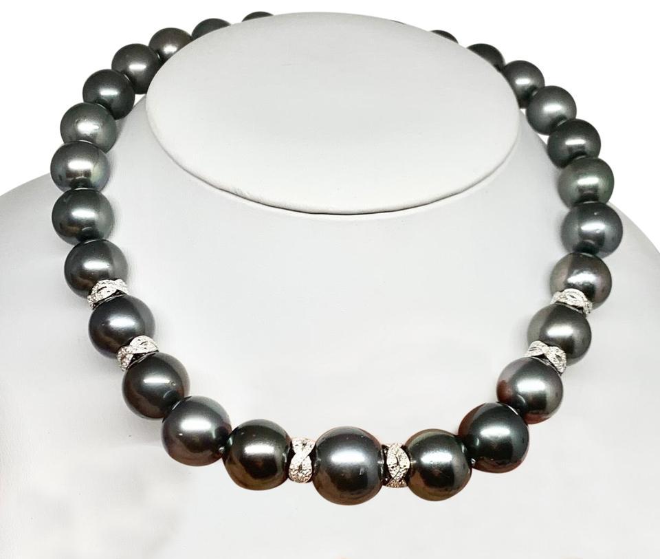 Diamond Tahitian Pearl 14k Gold Necklace Certified In New Condition For Sale In Brooklyn, NY