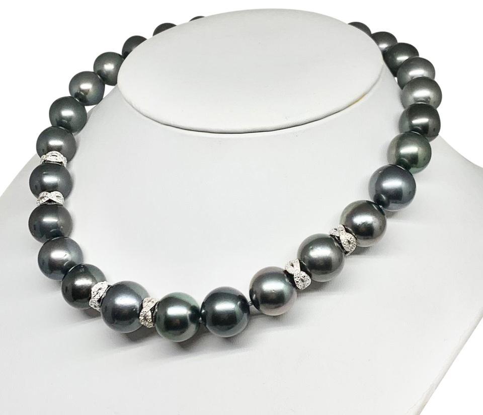 Women's Diamond Tahitian Pearl 14k Gold Necklace Certified For Sale