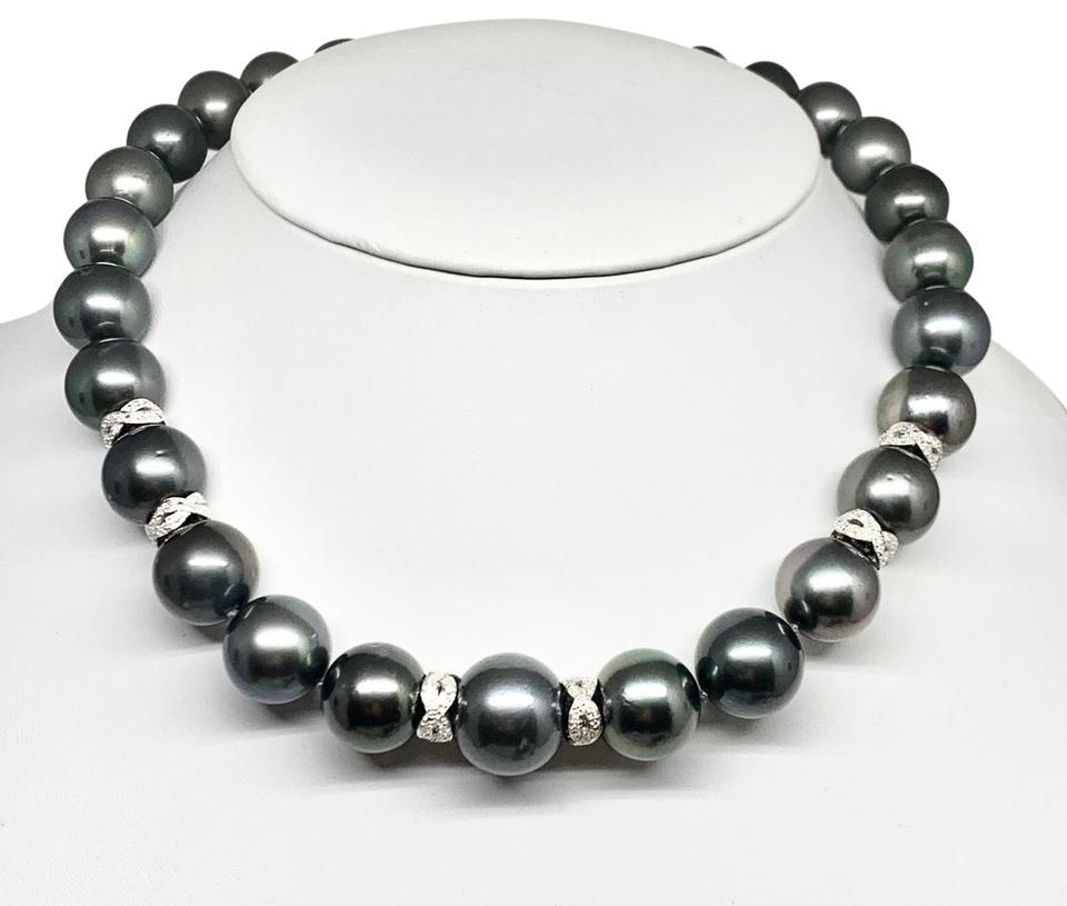 Diamond Tahitian Pearl 14k Gold Necklace Certified For Sale 2