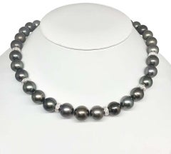 Diamond Tahitian Pearl 18k Gold Necklace Certified