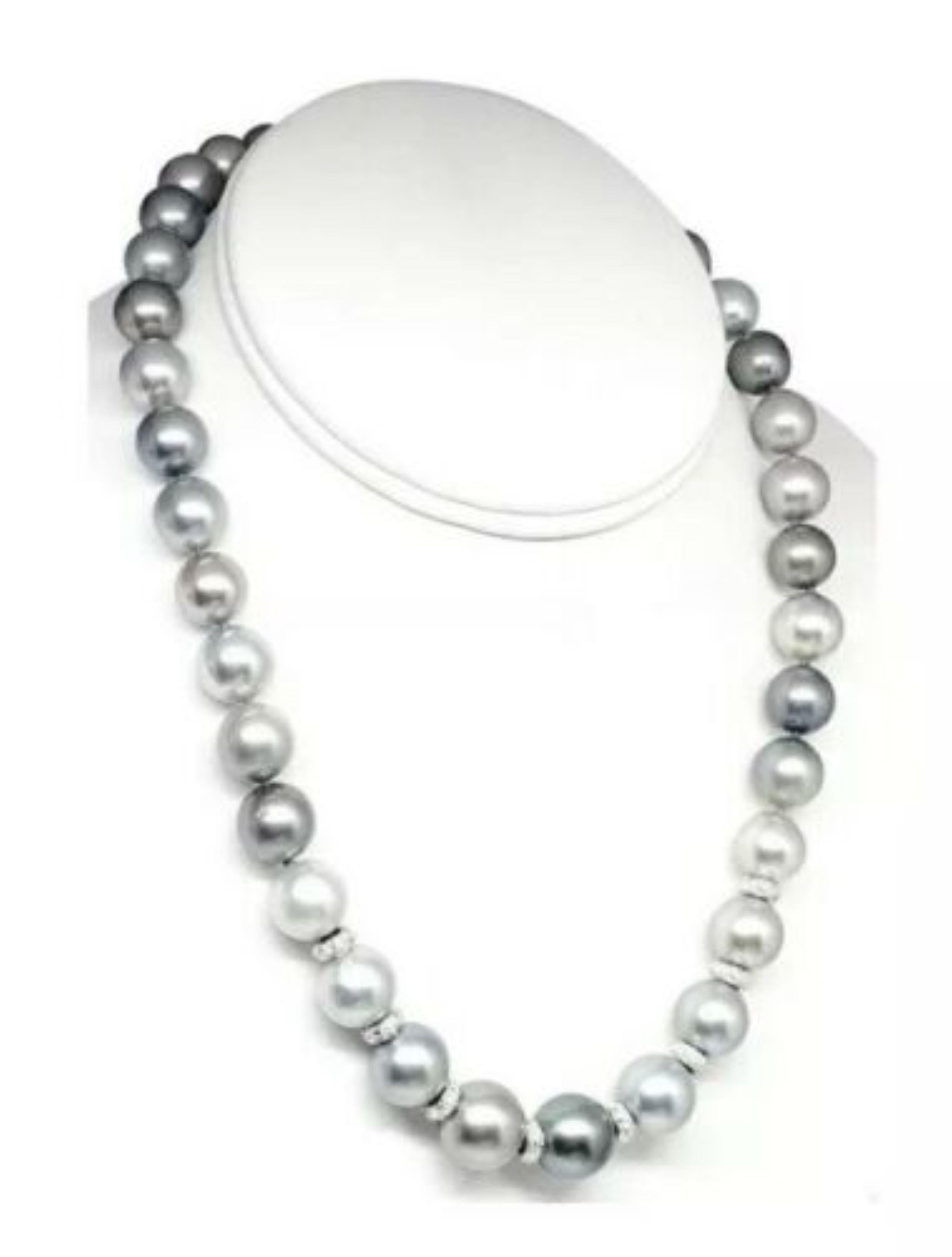 Fine Quality Tahitian Pearl Diamond Necklace 12.9 mm 18k Gold 17.25