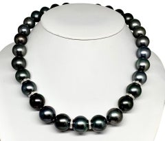Diamond Tahitian Pearl Necklace 14 Karat Gold Certified