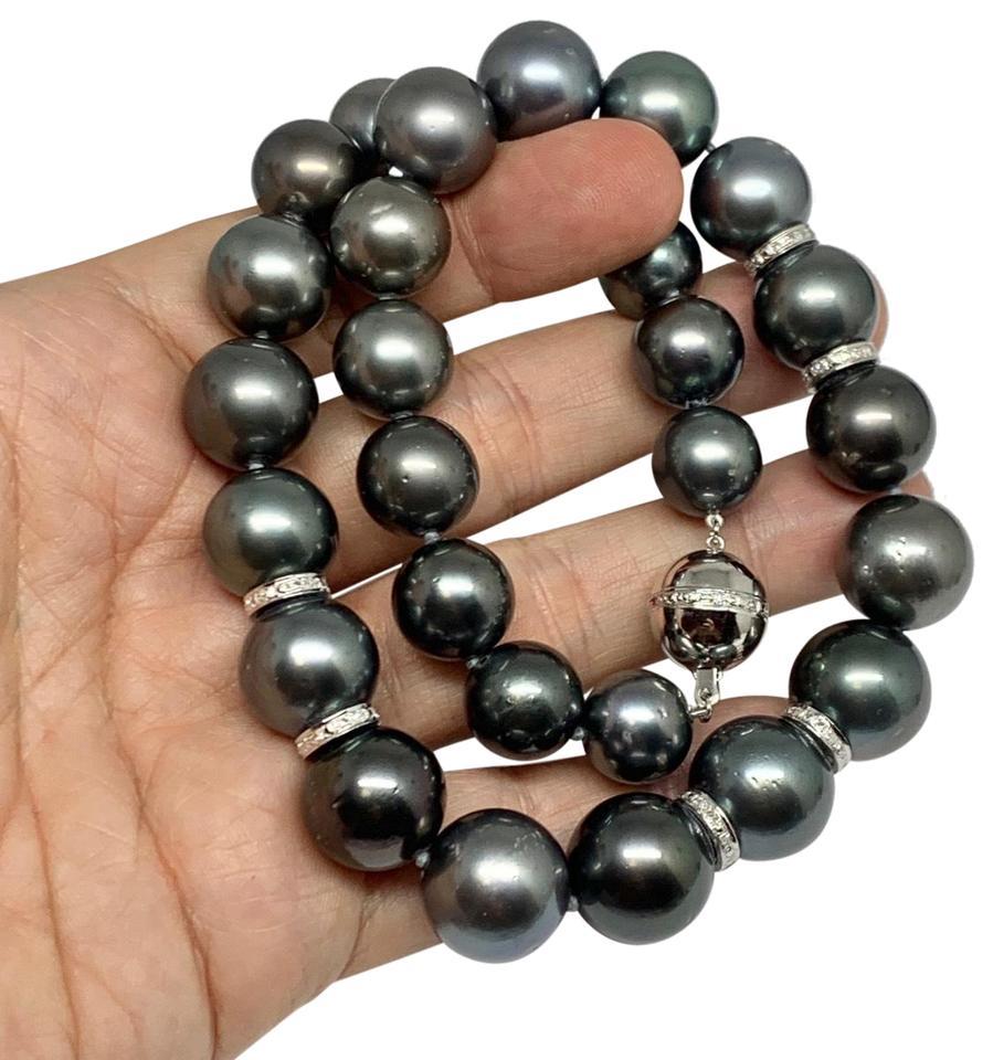 Collier de perles de Tahiti en or 14 carats avec diamants certifiés 16,3 mm Pour femmes en vente