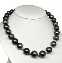 Diamond Tahitian Pearl Necklace 14k Gold Certified