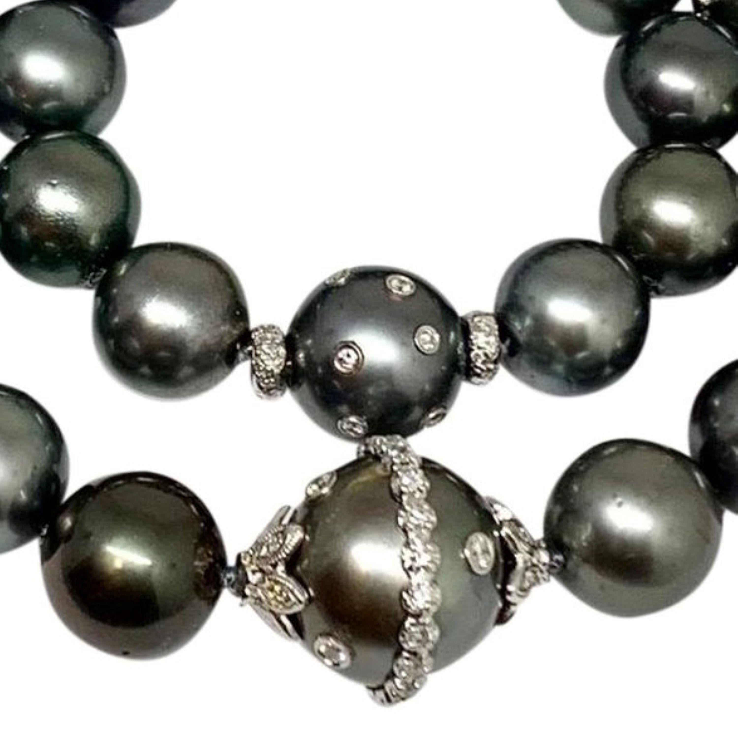 Diamond Tahitian Pearl Necklace 14k Gold Certified For Sale 2