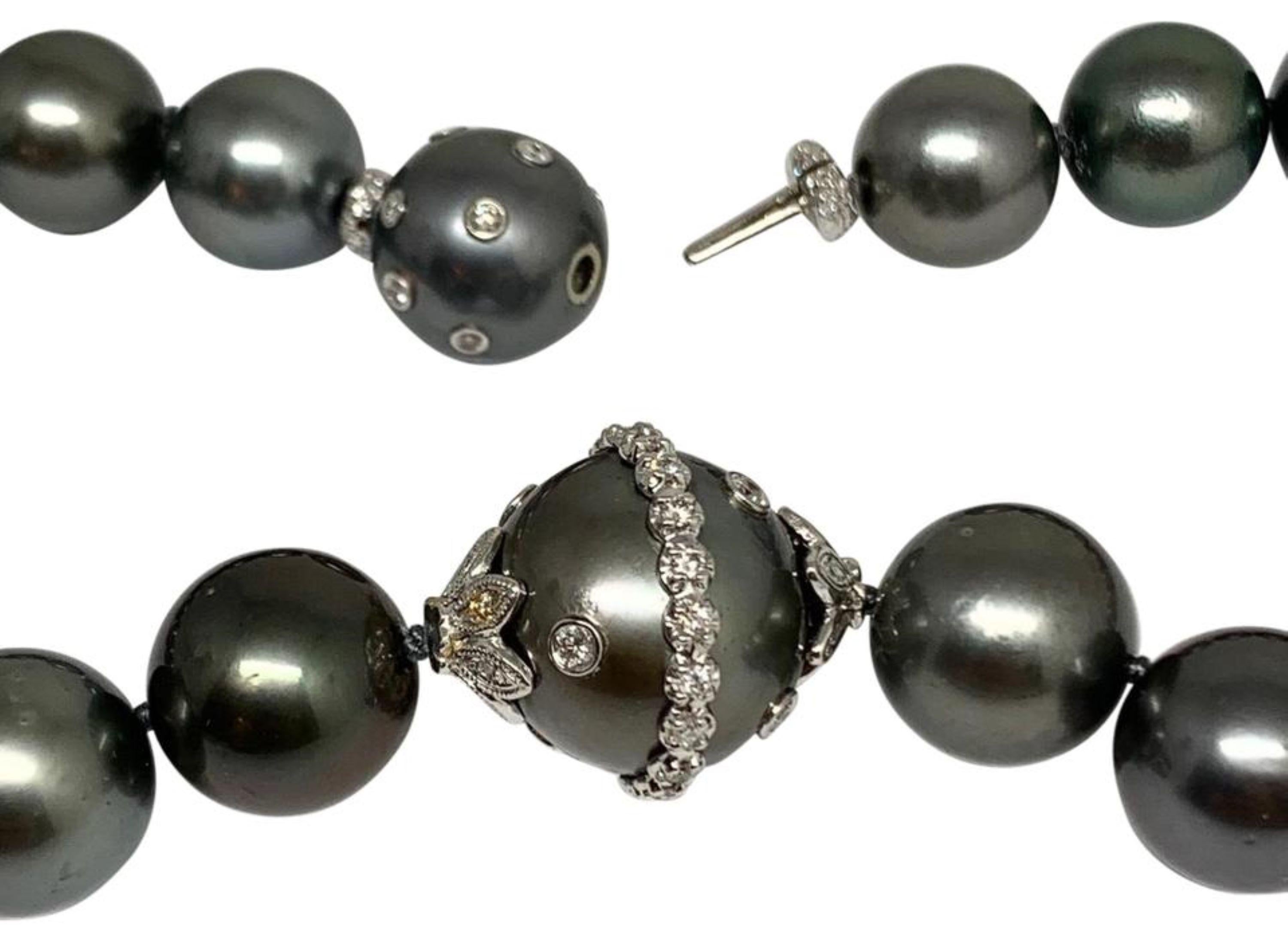 Diamond Tahitian Pearl Necklace 14k Gold Certified For Sale 3