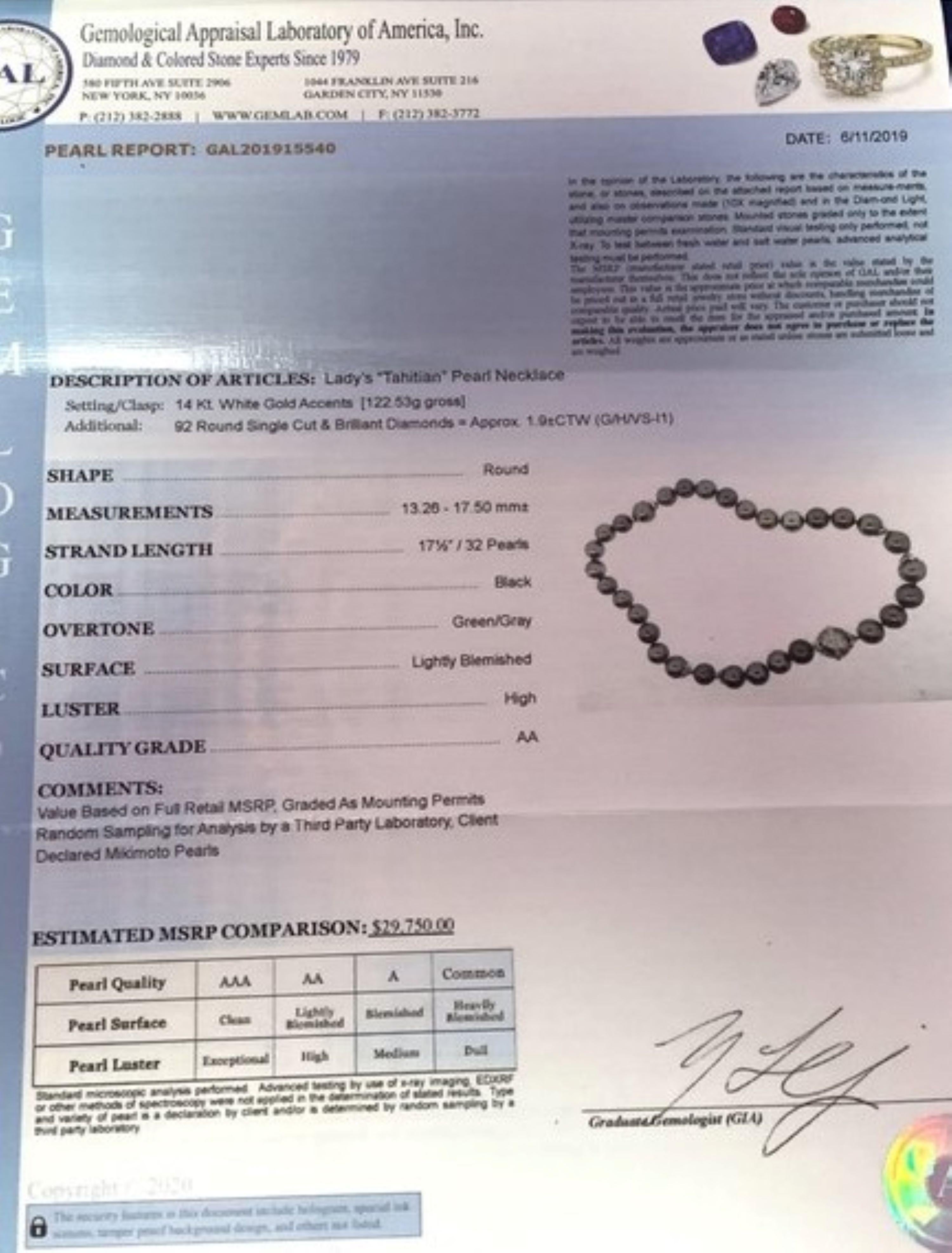 Collier de perles de Tahiti en or 14 carats avec diamants 17,5 mm, certifié en vente 6