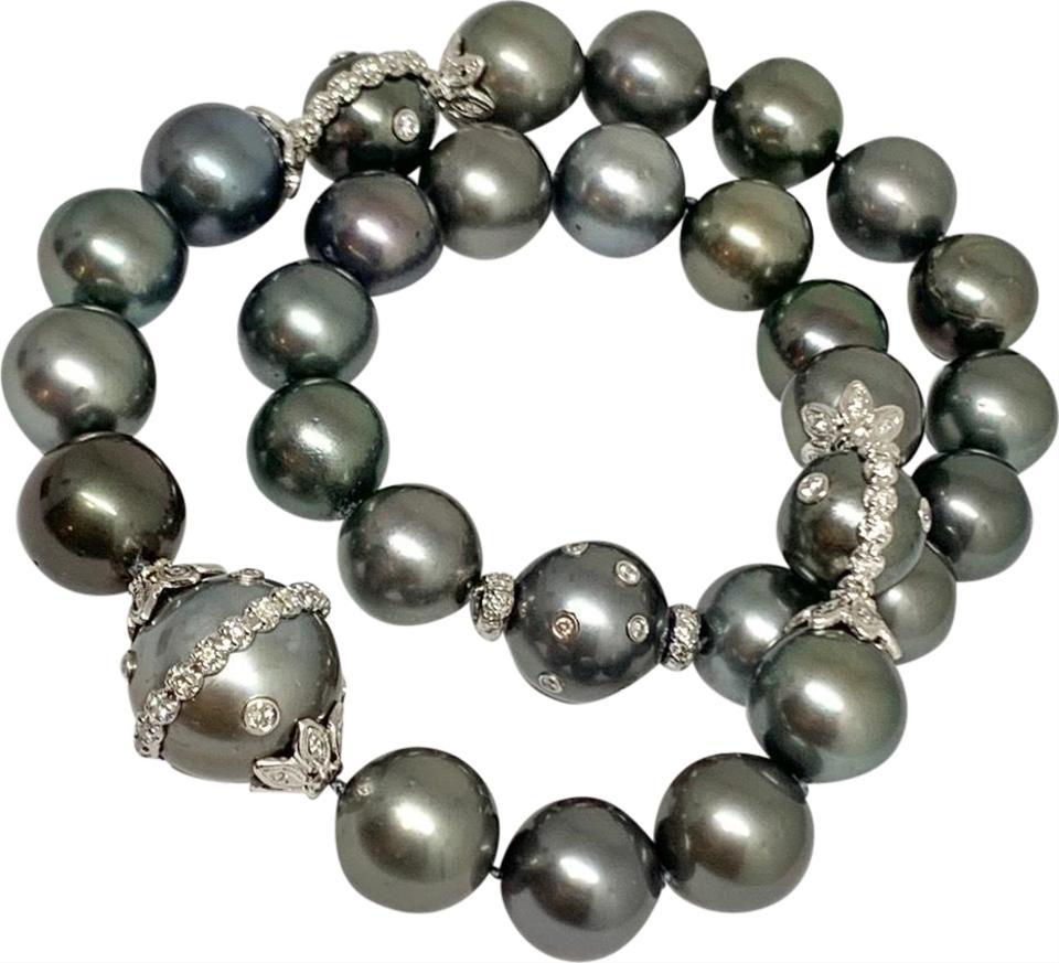 Collana di perle tahitiane di alta qualità con diamanti in oro 14k 17,5 mm 17,5