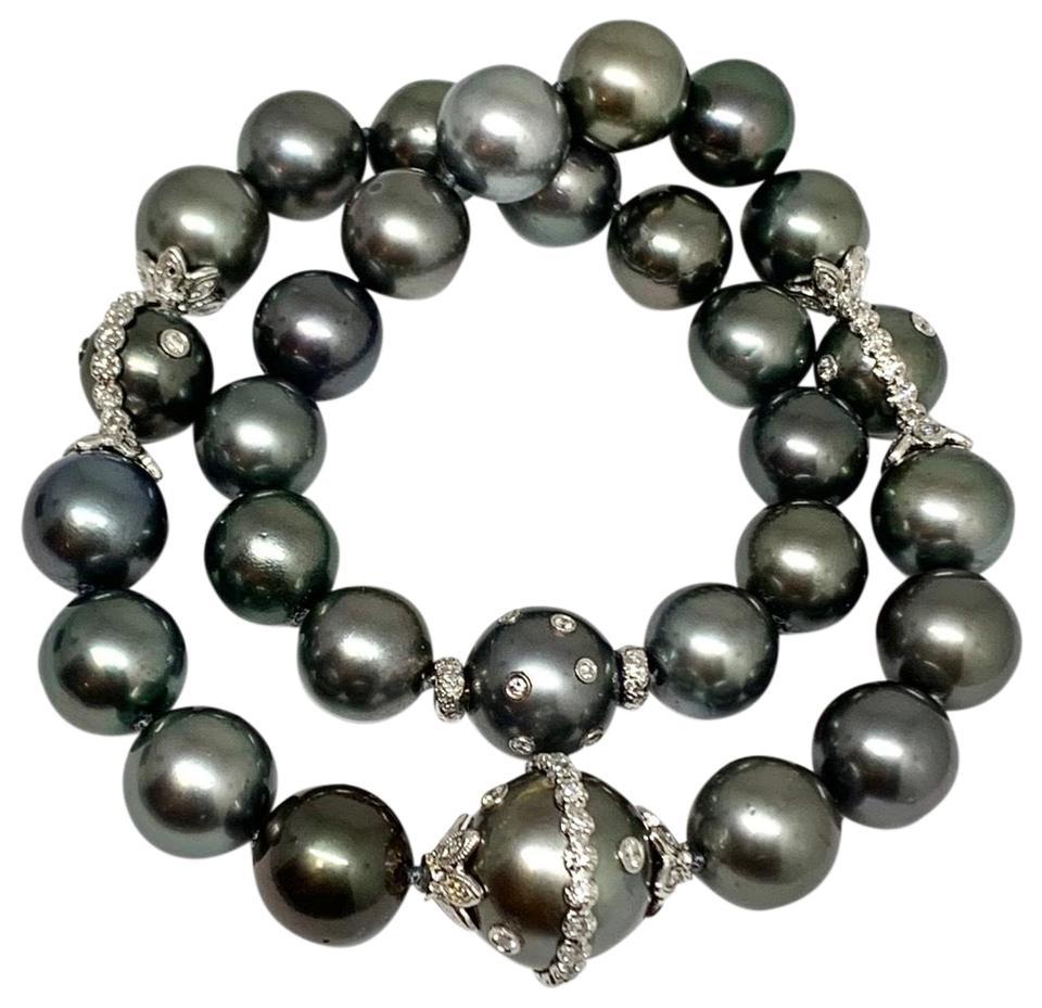 Moderne Collier de perles de Tahiti en or 14 carats avec diamants 17,5 mm, certifié en vente