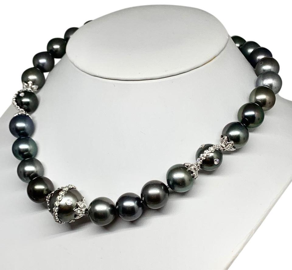 Collier de perles de Tahiti en or 14 carats avec diamants 17,5 mm, certifié Pour femmes en vente