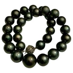 Diamond Tahitian Pearl Necklace 14k Gold 17.6 mm 16.5" 14k Gold Certified