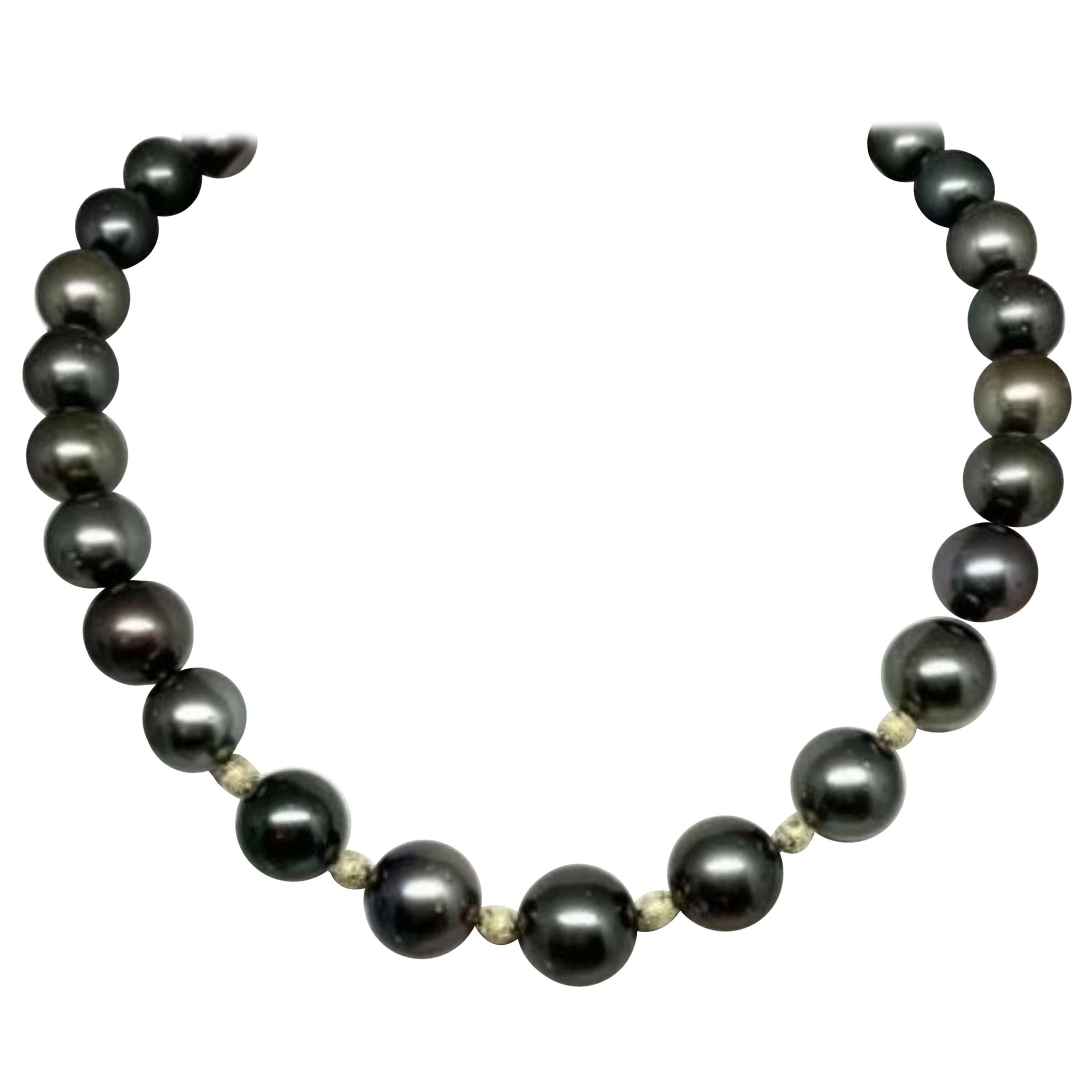 Collier de perles de Tahiti en or 14 carats et diamants de 14,7 mm, certifié 19,5"
