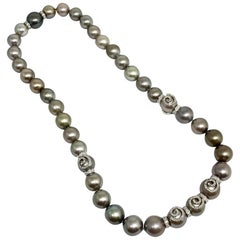 Diamond Tahitian Pearl Necklace 14k Gold Certified